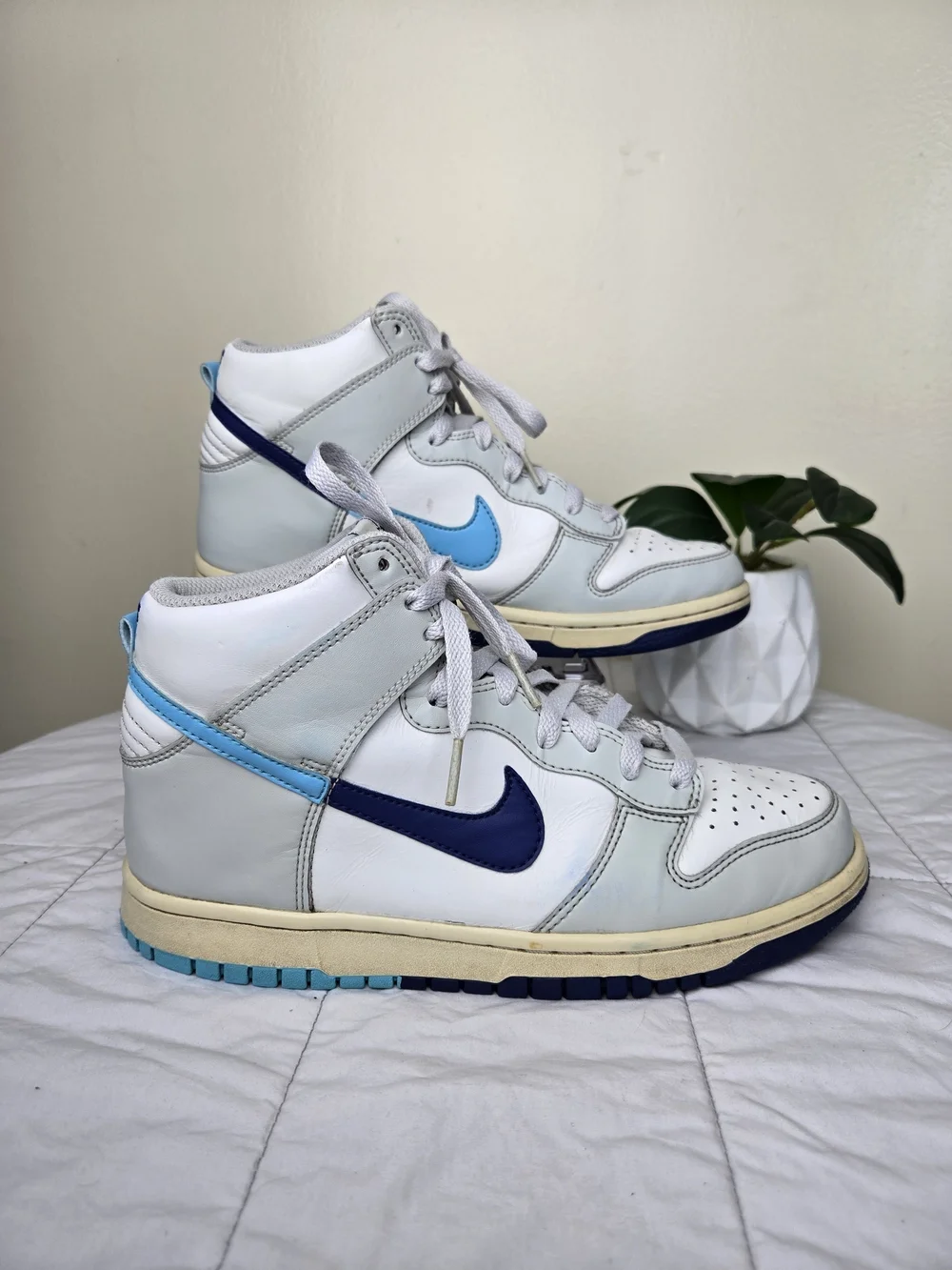 Nike Dunk High Retro Big Boys Shoes Sneakers Size 7Y Grey/white/blue